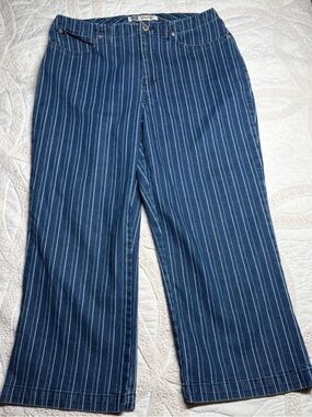 Faded‎ Glory Y2K Crop Costal Retro 90s Pinstripe Blue White Wide Leg Womens 12